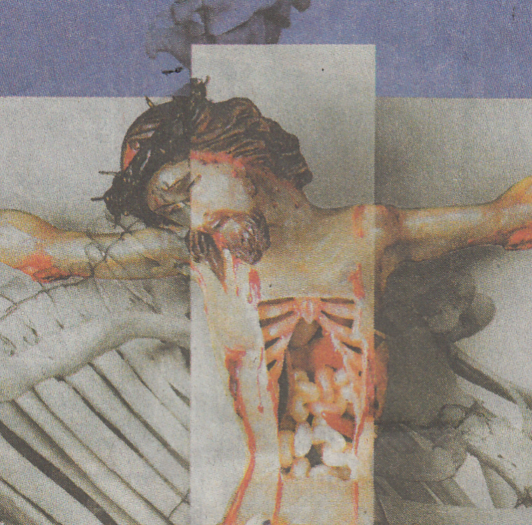 "Gekrümmt und gekreuzigt: Skelett und Christusfigur aus dem Katalog zur Ausstellung 'Georg Büchner'"