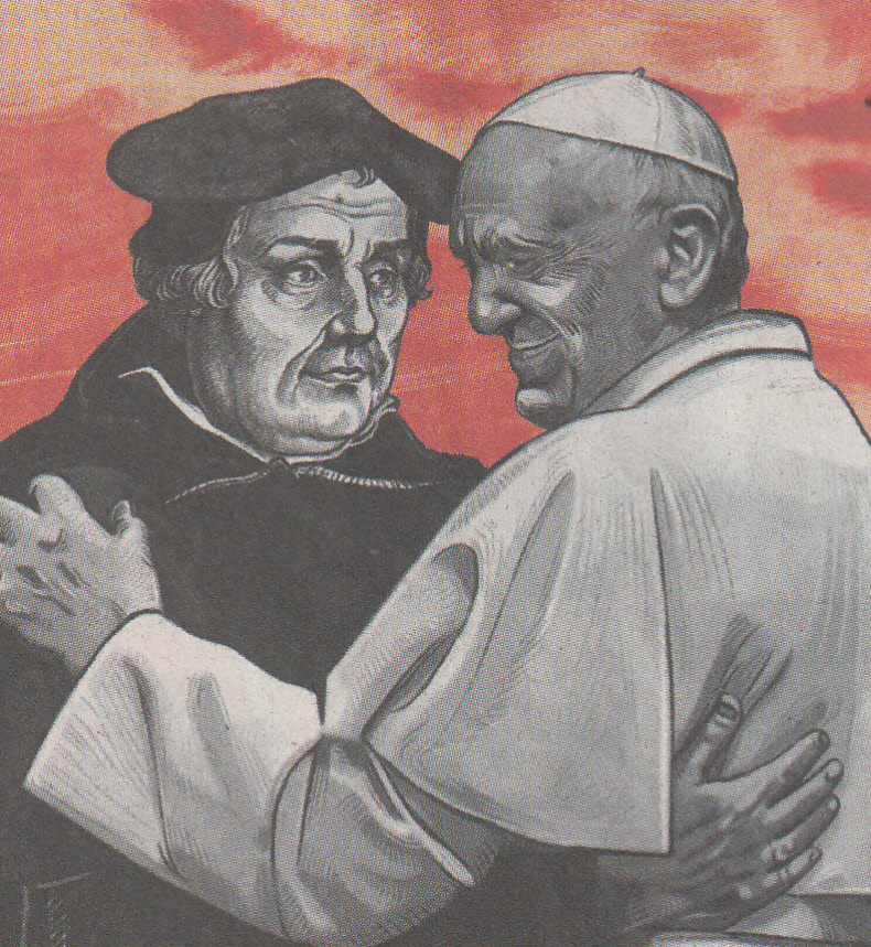 Papst und Luther umarmen sich